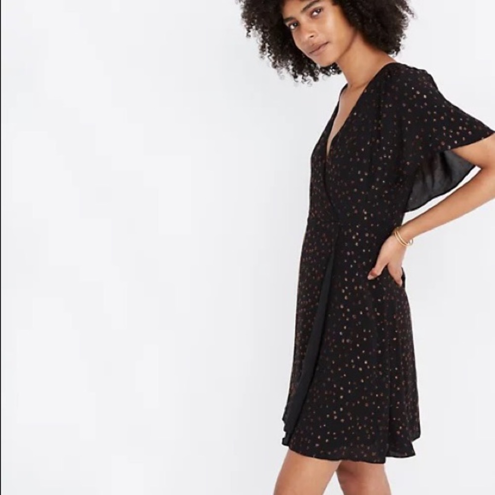 Madewell | Black Mini Dress with Metallic Dots